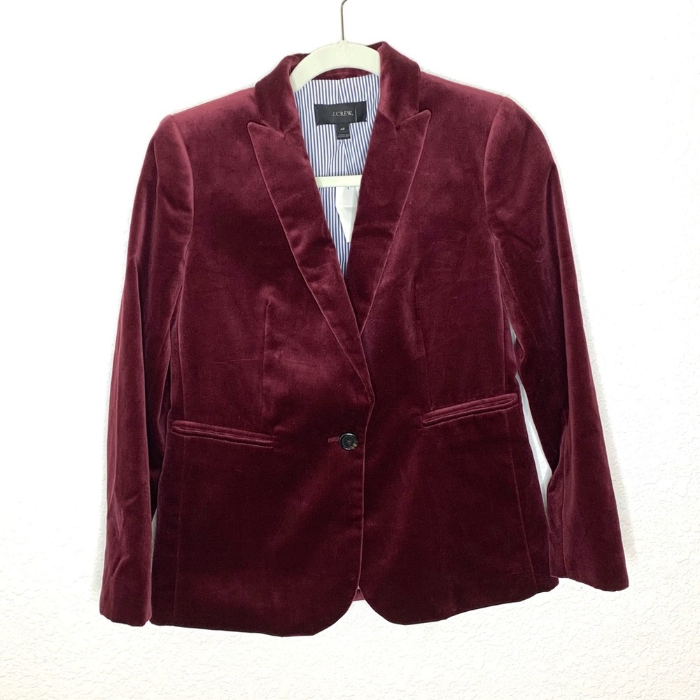 J. Crew Burgundy Velvet Long Sleeve Blazer